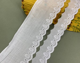 Glinsterende schulprand van polyester met veteroogjes, 2" - 4", 5,2 cm - 10,1 cm breed, wit, broderie anglaise, synthetisch kant