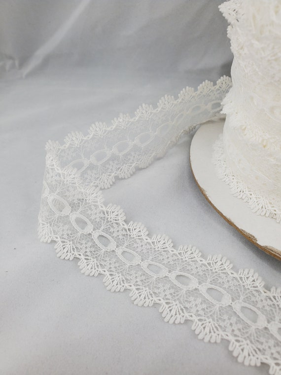 3 Yds Scalloped Beading Nylon Raschel Galloon Lace Trim, 1 5/16