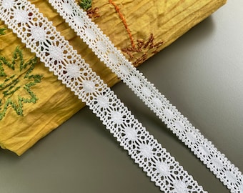 White circle insertion cotton cluny lace trim, 5/8" 1" 2.5cm wide, Crochet lace, Picot edge