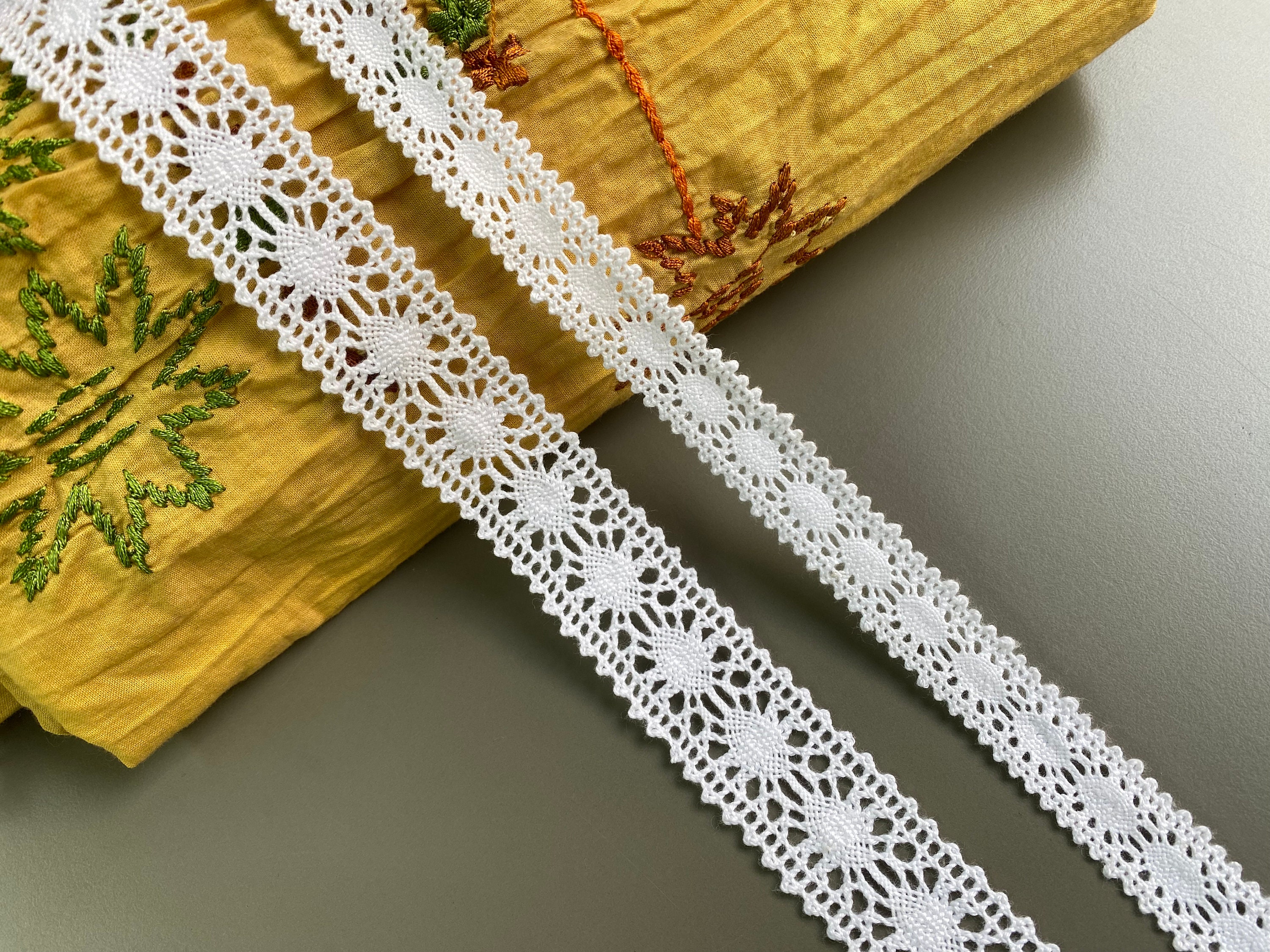 White Circle Insertion Cotton Cluny Lace Trim, 5/8