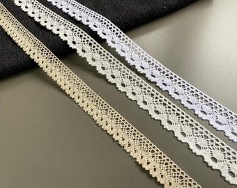Retro circle wide scalloped cotton cluny lace trim, 7/8" (2.3cm) wide, Beige, Ivory, White, Crochet lace, Edging trim