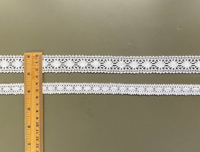White circle insertion cotton cluny lace trim, 5/8 1 2.5cm wide, Crochet lace, Picot edge zdjęcie 10