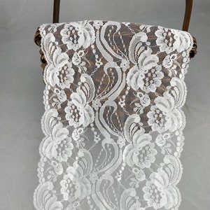 Florale doppelte Wellenkante, Nylon-Raschelspitze, 18 cm breit, weiß, nicht dehnbar