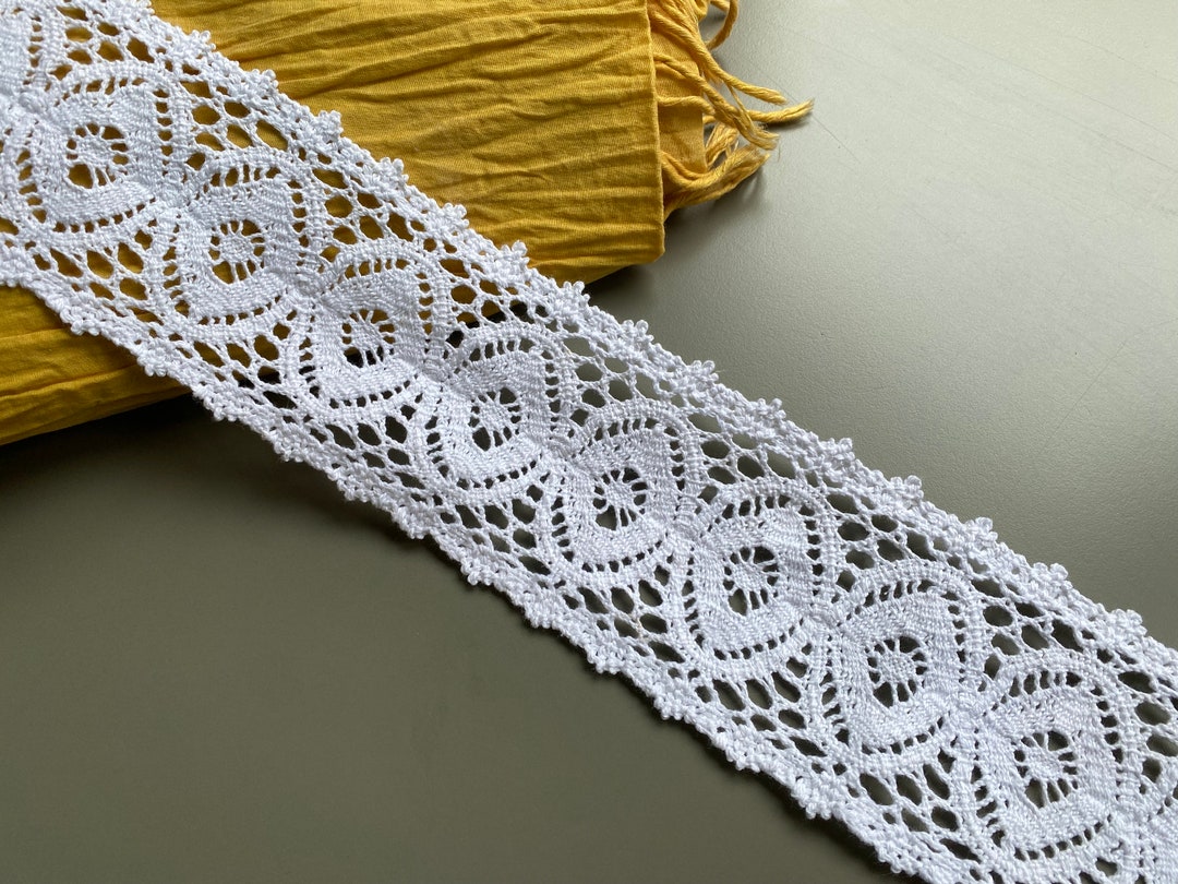 Wide White Circle Insertion Cotton Crochet Lace Trim, 3