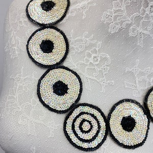 Shiny circle sequin applique motif, 5.5cm x 40cm, neckline applique patch embellishment, dress applique, sew on applique zdjęcie 5