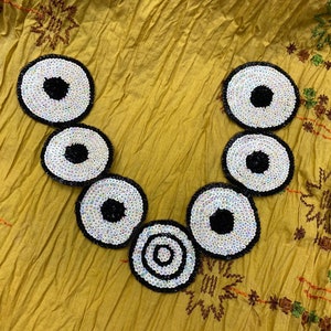 Shiny circle sequin applique motif, 5.5cm x 40cm, neckline applique patch embellishment, dress applique, sew on applique zdjęcie 4