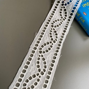 Rustic boho cotton eyelet lace trim, 2 5/8&quot; wide, Ivory