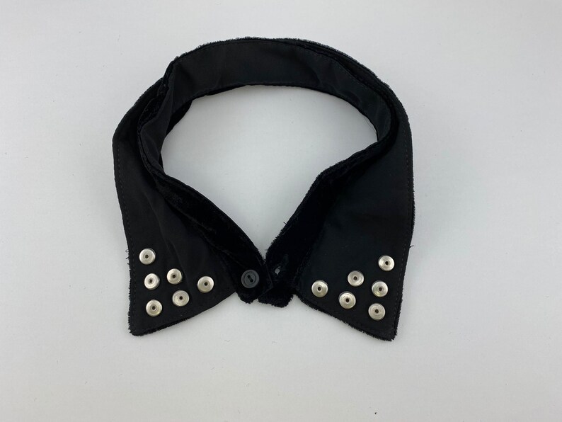 May include: A black velvet collar with silver metal studs around the edges.