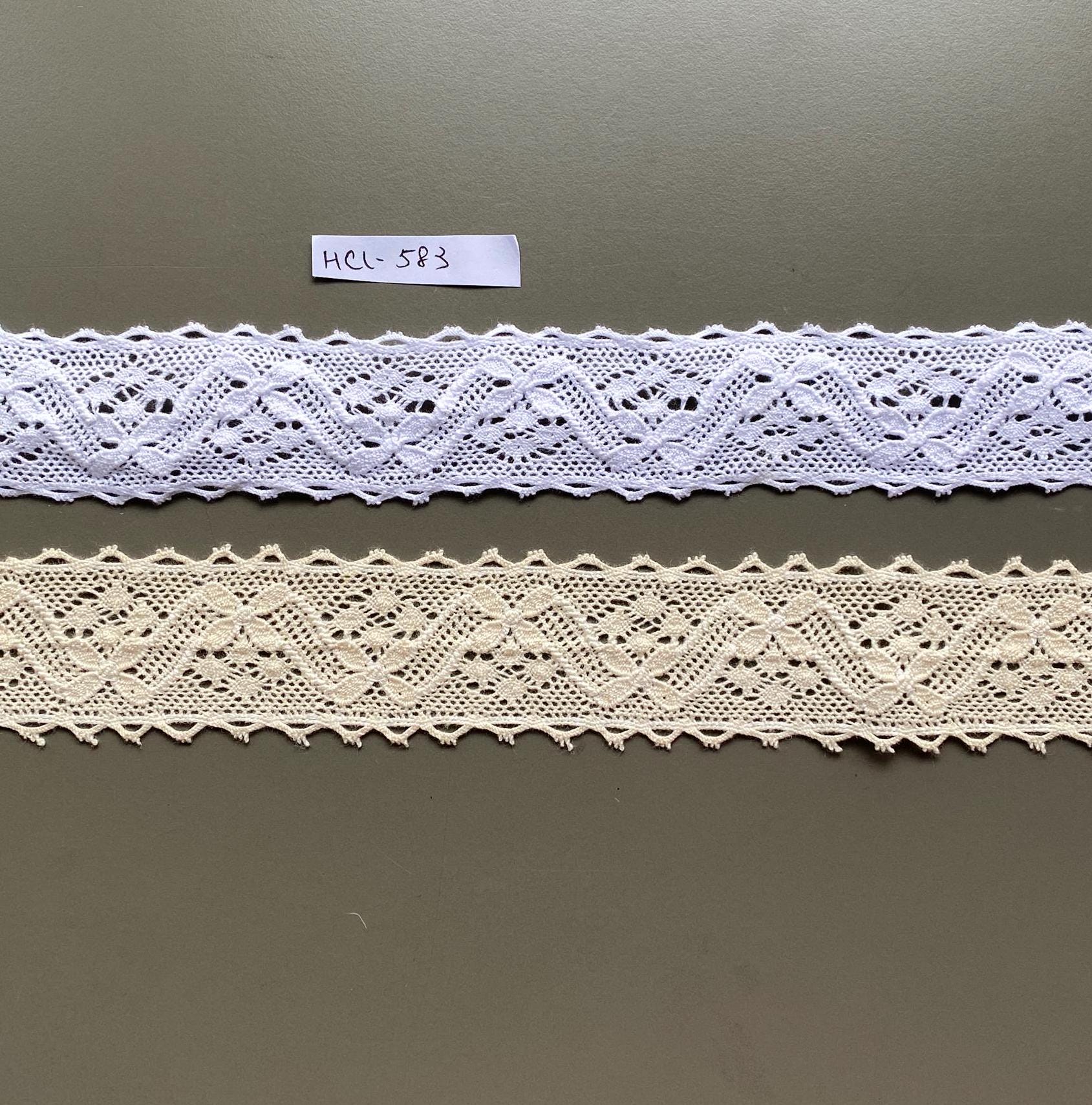 Daisy Flower Double Scalloped Edge Cotton Crochet Lace Trim, 1 1/2