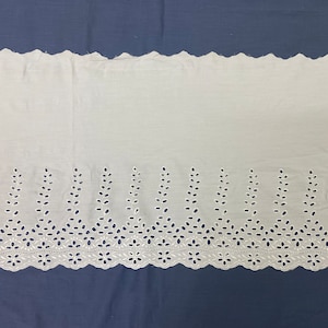 Wide white floral scalloped cotton eyelet lace trim, 15 3/4&quot; (40 cm) wide, Broderie anglaise, Embroidered lace