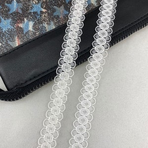 3 yards cirkel dubbele geschulpte rand nylon raschel kant trim, 1/2" 1,3 cm breed, wit, ivoor, niet-stretch