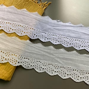 Exquisite wide floral scalloped cotton eyelet lace trim, 3 1/4&quot; 3 1/2&quot; (8.3 cm 9 cm) wide, Lace edge, Broderie anglaise