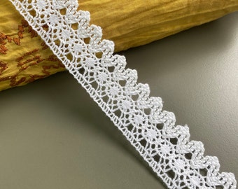 White circle scalloped edge cotton cluny lace trim, 1 1/8" (3 cm) wide, Crochet lace, Torchon lace, Edging trim