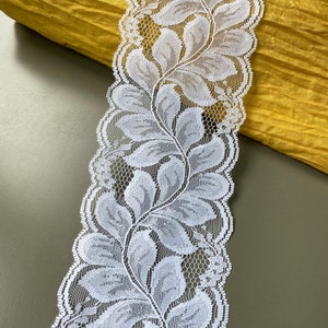 3 yardas de ribete de encaje de galón de nailon de hoja blanca antigua, 3 1/2&quot; 9 cm de ancho, marfil, blanco, no elástico, velo de encaje, encaje de lencería, encaje nupcial