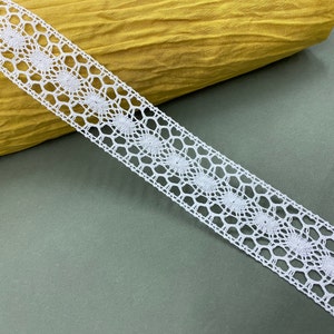 1 3/8" white oval insertion cotton cluny lace trim, 3.5 cm wide, Crochet lace, Geometric lace