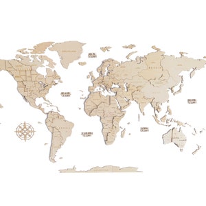 Handcrafted 3D Wooden World Map