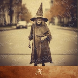 Descarga digital de bruja vintage: arte de Halloween espeluznante: bruja vieja espeluznante de estilo gótico: decoración única de Halloween