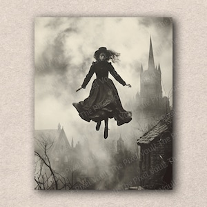 FLYING WITCH Foto antigua de estilo vintage / Descarga digital PNG / Halloween Scary Horror / Paper Craft Junk Journal Scrapbooking