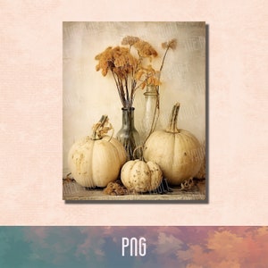 fleurs séchées, citrouilles | de voeux | PNG imprimable | vintage automne | Belle célébration d'automne | Journal du scrapbooking indésirable
