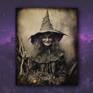 Foto antigua de bruja feliz estilo vintage / Descarga digital PNG / Halloween terrorífico / Manualidades de papel, diario basura, álbumes de recortes, tarjetas de felicitación