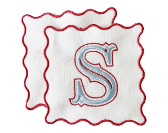 Personalized Scallop Linen Cocktail Napkin, Personalized Cocktail Napkins,Wedding Gift, Kitchen Napkin, Linen Cocktail Napkins, Hostess Gift