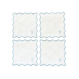 Personalized Scallop Linen Cocktail Napkin, Personalized Cocktail Napkins,Wedding Gift, Kitchen Napkin, Linen Cocktail Napkins, Hostess Gift