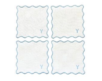 Personalized Scallop Linen Cocktail Napkin, Personalized Cocktail Napkins,Wedding Gift, Kitchen Napkin, Linen Cocktail Napkins, Hostess Gift