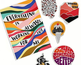 Paquete de láminas y pegatinas de vinilo Rise + Shine, conjunto de afirmaciones motivacionales