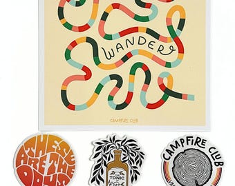 Paquete de pegatinas de vinilo e impresiones, paquete de arte del Campfire Club