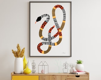 Snake Art Print / Kids Wall Art / Decoración de la habitación familiar / Póster de la sala de juegos / Arte lúdico