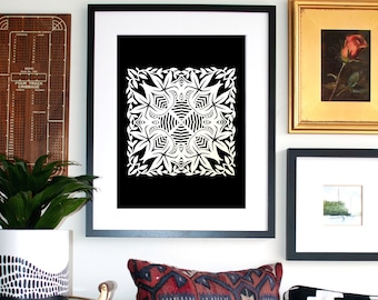 Geo Floral Paper Cut Artwork / Arte original cortado a mano / Obra de arte única en su tipo