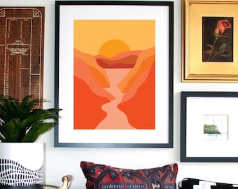 Wanderlust 1 Print / Landscape Print / Abstracto / Arte moderno / Midcentury Art Print / Sun Print