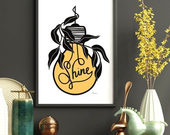 Shine Lightbulb Art Print / Arte moderno de pared / Decoración de la habitación familiar / Póster inspirador / Arte lúdico
