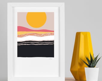 Sunrise Art Print / Landscape Print / Abstracto / Arte moderno / Midcentury Art Print / Sun Print