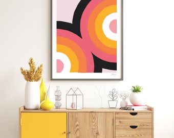 Círculos en Círculos Imprimir / Impresión Geométrica / Abstracto / Arte Moderno / Impresión de Arte de Mediados de Siglo /