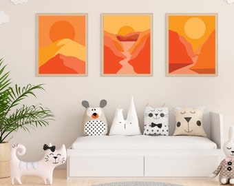 Wanderlust Set of 3 Prints / Landscape Print / Abstracto / Arte Moderno / Midcentury Art Print / Sun Print