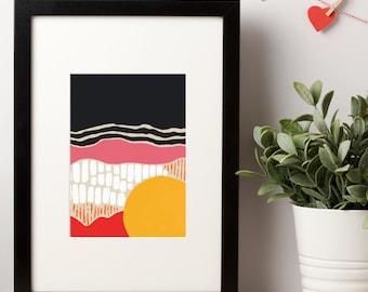 Sunset Art Print / Landscape Print / Abstracto / Arte moderno / Midcentury Art Print / Sun Print