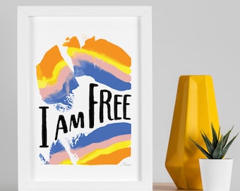I Am Free Print / Arte Inspirador / Arte Mantra / Impresión de Arte / Arte mural / Arte de letras / Arte motivacional