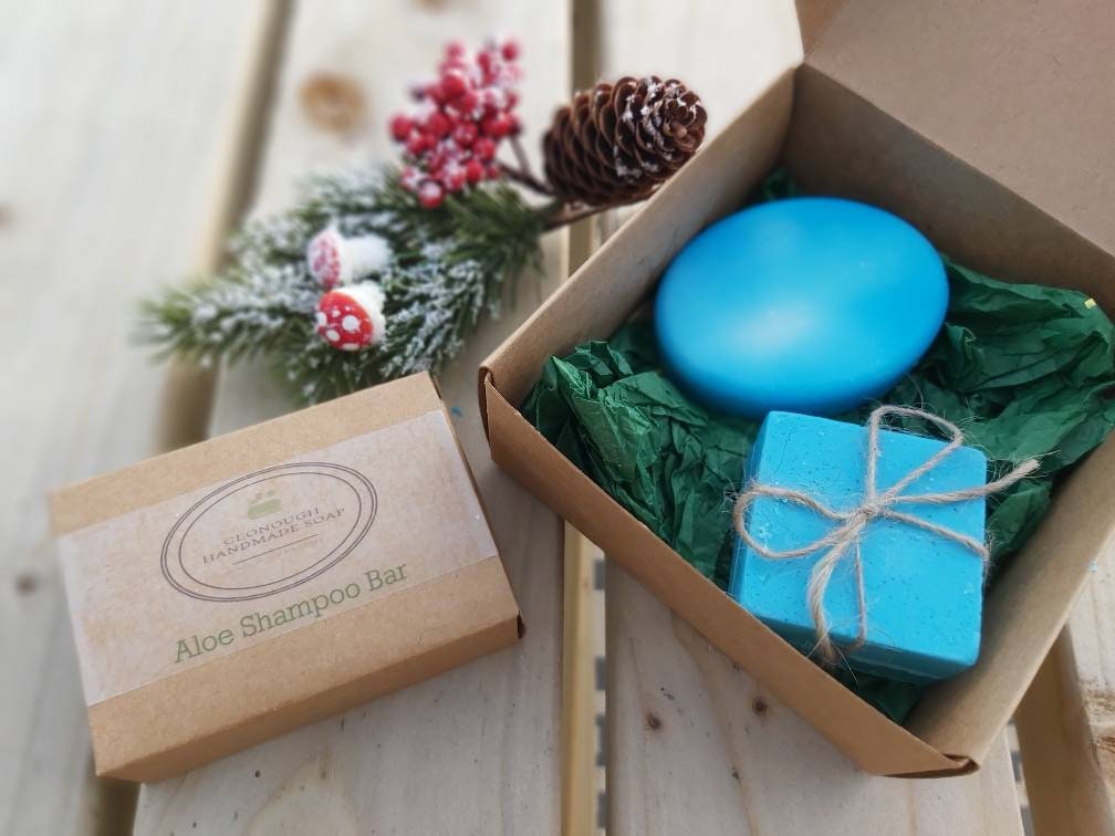 Gift Set - Aloe Shampoo Bar, 1 Winter Dusk scented Oval Soap Bar, 2 small Square Soap Bars