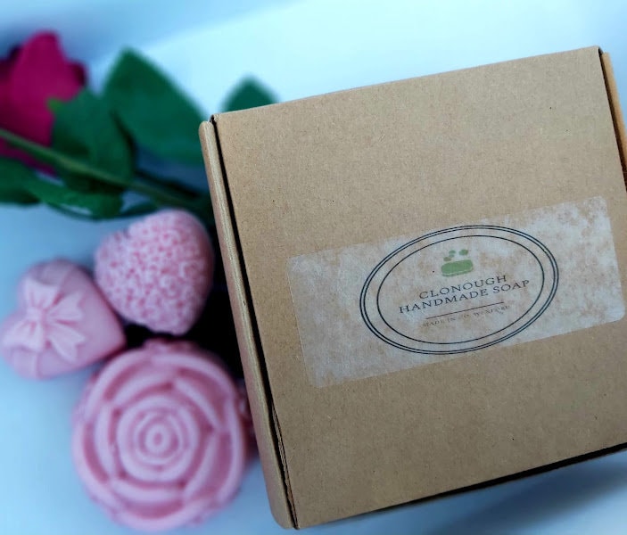 Gift Set - Summer Berry Scented Goats Milk Handmade Soap Bars; 1 large flower bar and 2 small heart bars