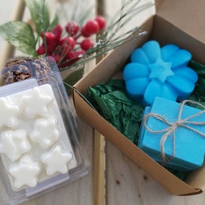 Gift Set - Winter Dusk scented Wax Melts, Flower Soap Bar, 2 small Square Soap Bars