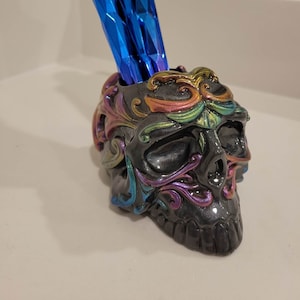 Custom Resin Skull Pen Holder | Makeup Brush Holder | Pen Storage | Makeup Organizer