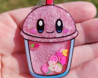 Coctelera/Portacredenciales/Llavero/Imán/Pin con diseño de orbe rosa de videojuego