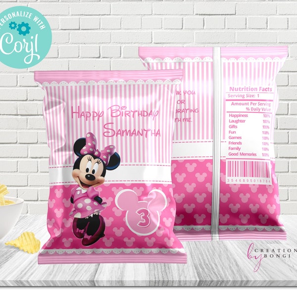 Pink Minnie Mouse Chip Bags/ Editable/Digital download