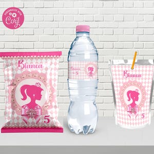 Doll Chip Bag/Doll Water Bottle Label/Doll Caprisun Label/Pink doll party/Doll Birthday Bundle/ Editable