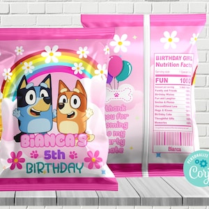 Pink chip bag, Blue-y chip bag/ Digital file/ Editable/ Pink Bluey favor bag
