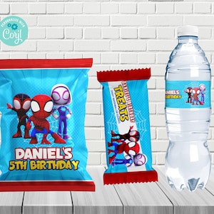 Etiket koektas/etiket Spidey-waterfles/etiket Spidey Caprisun/Spidey-feestje/Kinderverjaardagsbundel