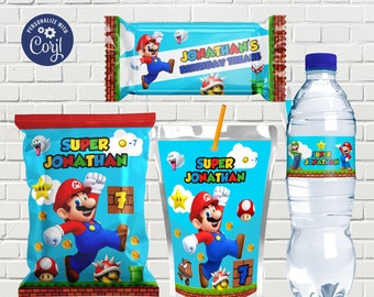 Super Mario Chip Bag/Super Mario Water Bottle Label/Super Mario  Caprisun Label/ Super Mario party/Super Mario Birthday/ 4 Item Bundle