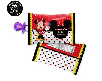 Minnie Mouse Ring Pop Wrapper/ Minnie Mouse Birthday Favors/ Minnie Mouse Party Supplies/ Minnie Mouse Ring Pop Label/Digital