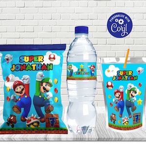 Super Mario Bros hip Bag/Super Mario Water Bottle Label/Super Mario Bros Caprisun Label/ Super Mario party/Super Mario Birthday Bundle
